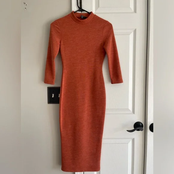 open lace back dress Final Sale Plus Size Fringe Sweater Dress in Burnt Orange main image 1